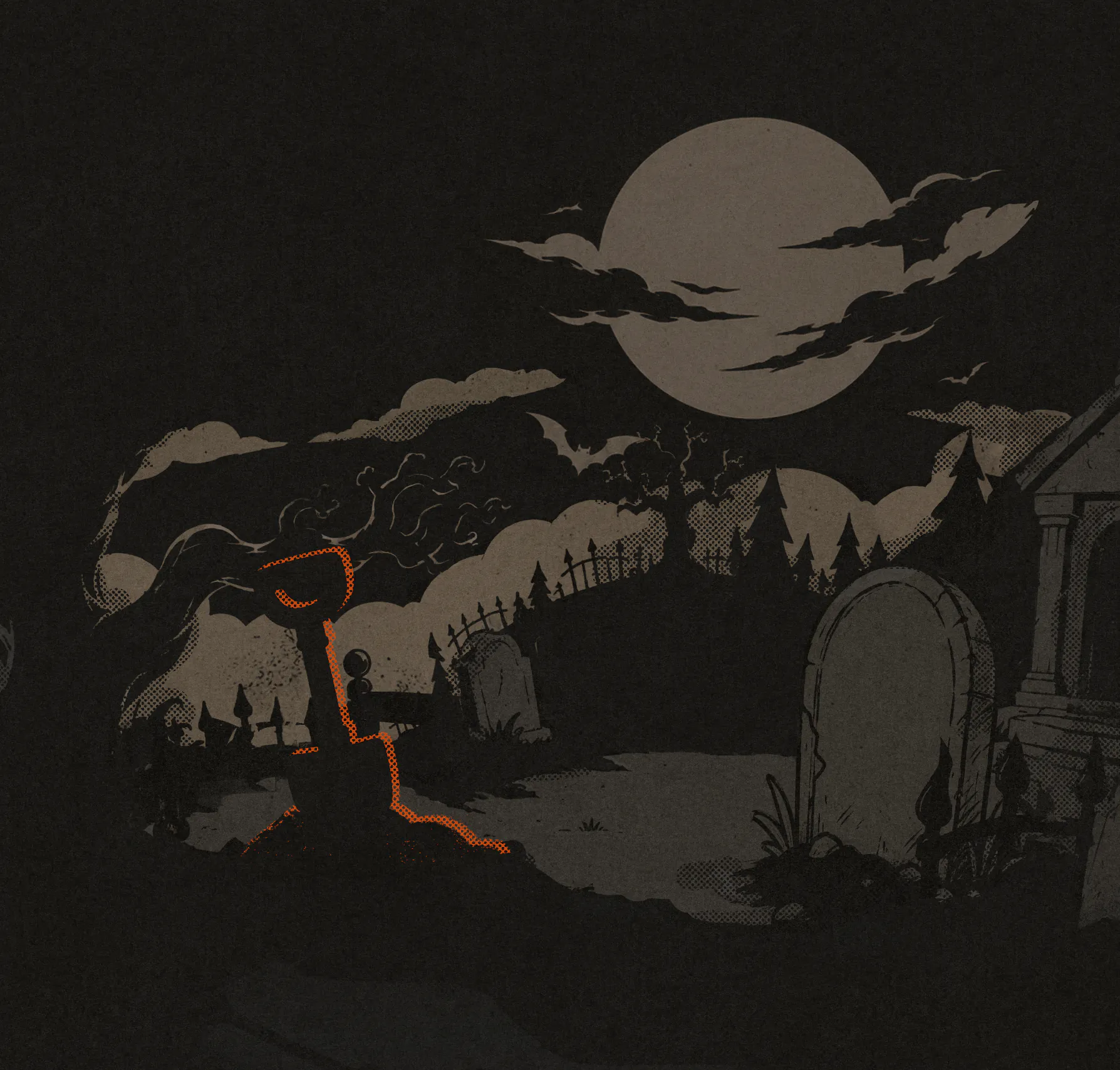 Halloween background, a graveyard under the full moon